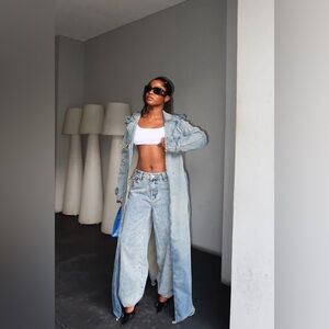 Stylish Light Blue Women's Denim Double Breasted Trench Coat size Med